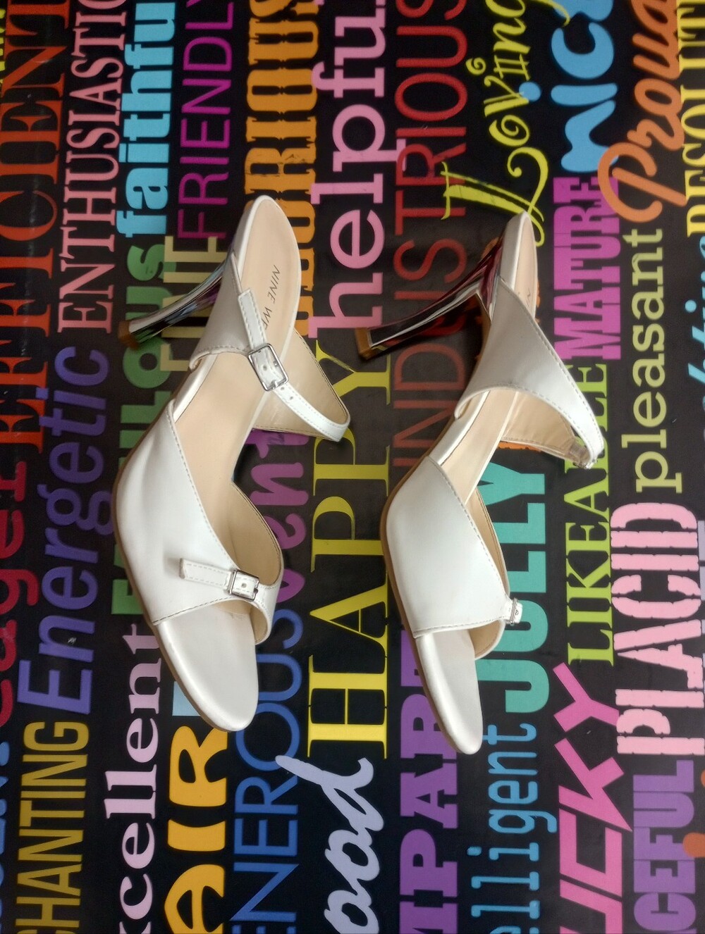 White&Silver Nine West Chrome Mules!.